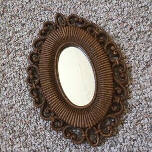 Vintage Faux Wood Mirror Frame Boho Kitsche Art Deco
